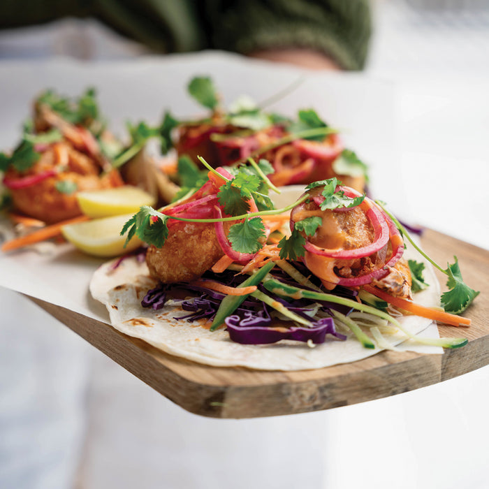 Beer Battered Prawn Tacos