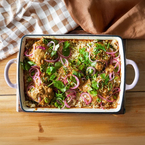 Satay Chicken Coconut Rice Bake