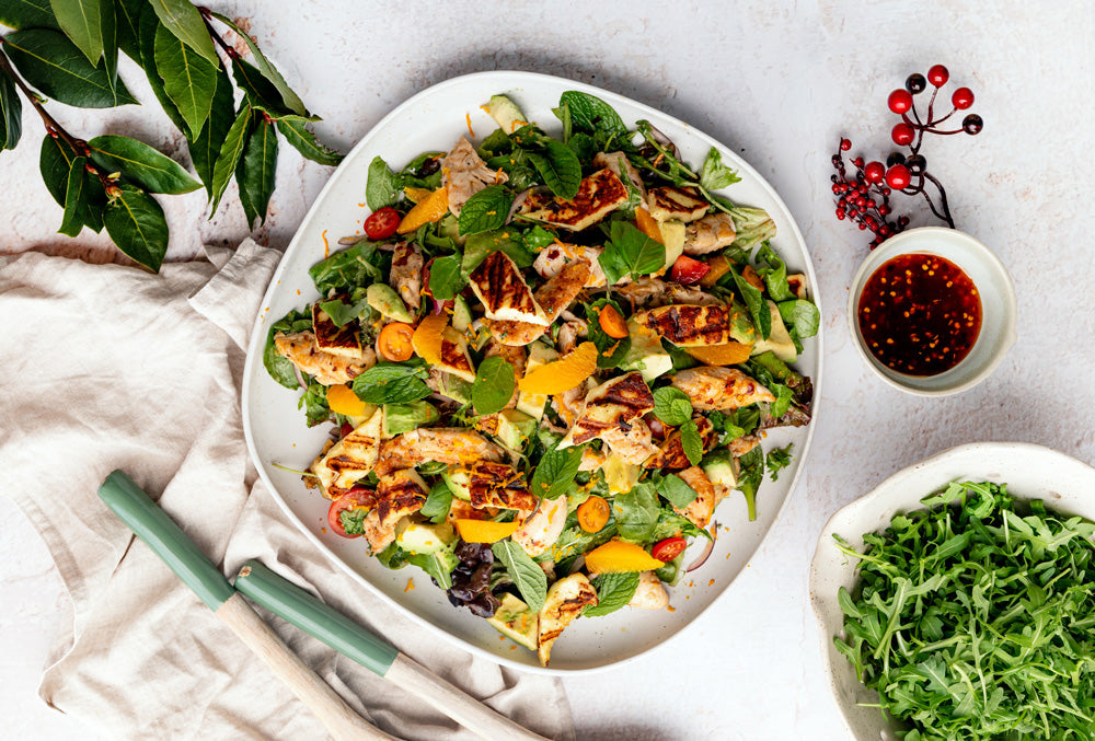 Hot Honey Chicken & Halloumi Salad